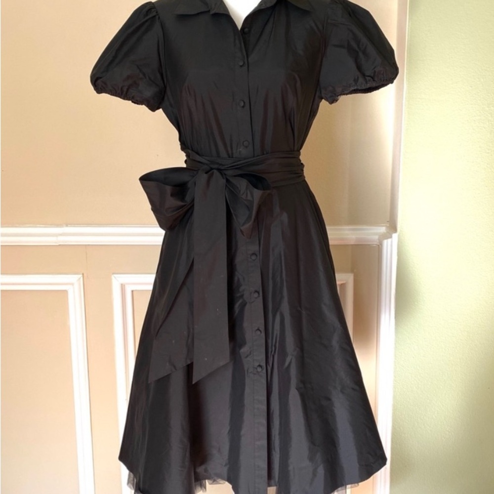 BCBGMaxAzria Black Midi Dress with Puff Sleeves tulle chic 0 Wednesday - Picture 4 of 9